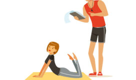 professional-fitness-coach-with-training-plan-vector-18354020